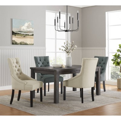 Elegant Gray Tufted Upholstered Side Chair with Black Wooden Legs