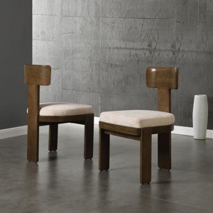 Set of 2 Modern Upholstered Armless Dining Chairs with Fabric Seat and Brown Wood Legs,Mid-Century Accent Side Chairs-The Pop Home - 1 of 4