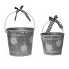 Transpac Metal 8.25 in. Gray Christmas Snowflake Buckets with Bow Set of 2 - 2 of 4
