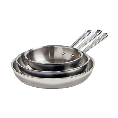 T-fal Pro Tri-Ply Stainless Steel, 3 Piece Frypan Set, 8 inch, 10 inch, and 12 inch, Silver