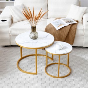 Sapphtopaz Modern Nesting Coffee Table, Round Coffee Tables for Living Room with Metal Frame Center Table for Living Room, Bedroom - 1 of 4