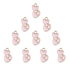 John Bead Sweet & Petite Small Simple Cute Charms Craft Embellishments Retro Cat 8x15mm Pink 10 Pieces - 1 of 4
