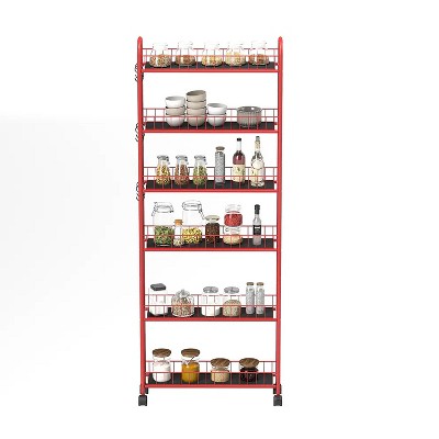MaseiKar 6 Tier Storage Cart,Metal Kitchen Rolling Cart with Lockable Wheels & Baskets, Slim Storage Shelf for Kitchen,Bathroom,Laundry,Small Space