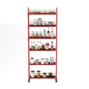 MaseiKar 6 Tier Storage Cart,Metal Kitchen Rolling Cart with Lockable Wheels & Baskets, Slim Storage Shelf for Kitchen,Bathroom,Laundry,Small Space - 1 of 4