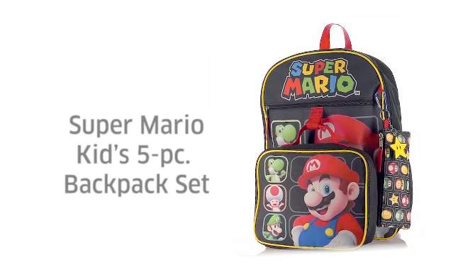 Super Mario Bros Character Grid 16" Youth 5-Piece Backpack Set, 2 of 8, play video