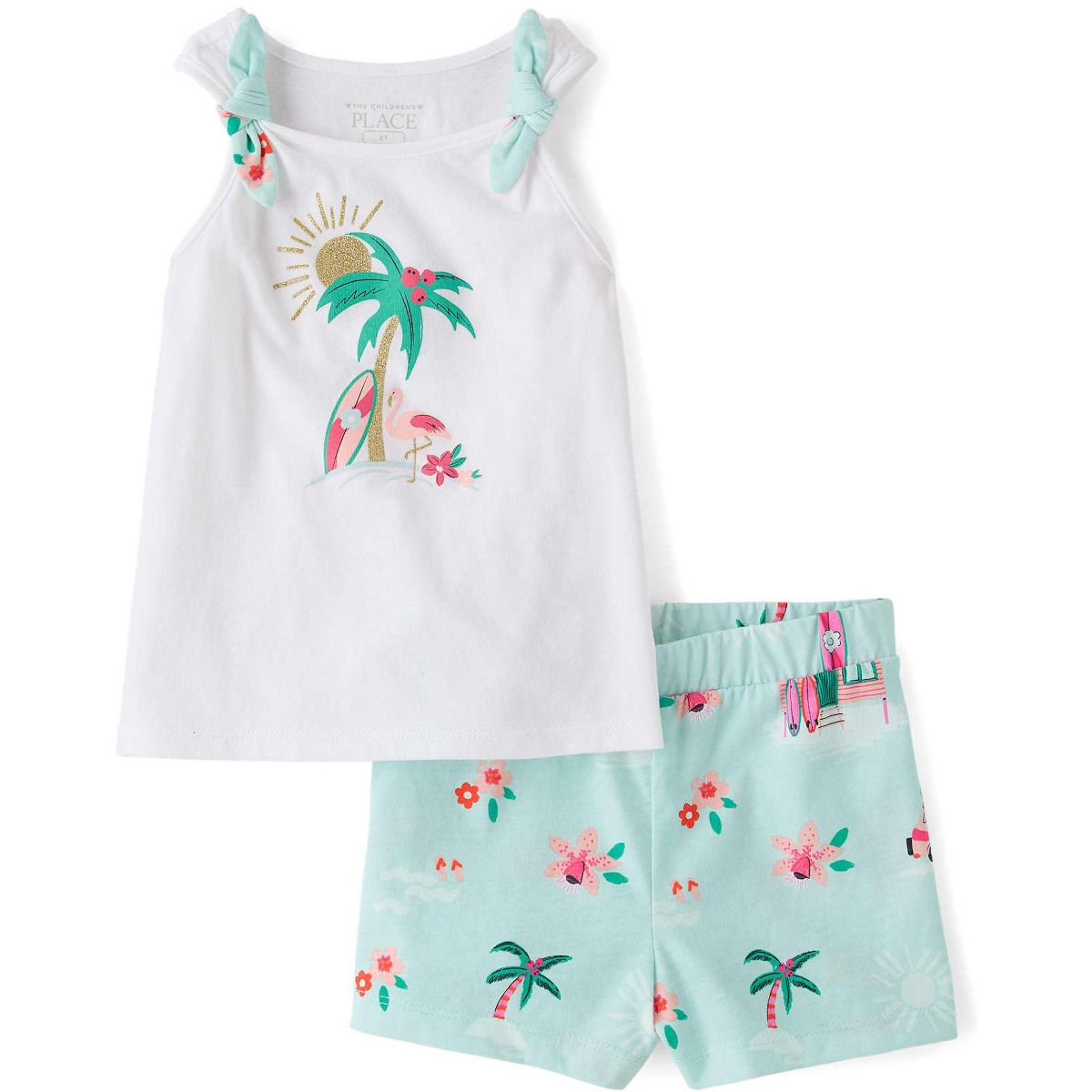 The Children's Place Toddler Girls Sleeveless Glitter Beach Bow 2-Piece Outfit Set