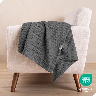 Full/Queen Gray Cotton Waffle Weave Blanket