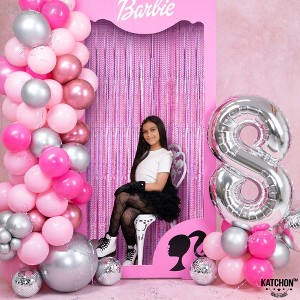 KatchOn, Laser Pink Backdrop Curtain - Large, 3.2x8 Feet, Pack of 2 | Fringe Backdrop for Galentines Day Decorations, Valentines Day Decorations, - 1 of 4