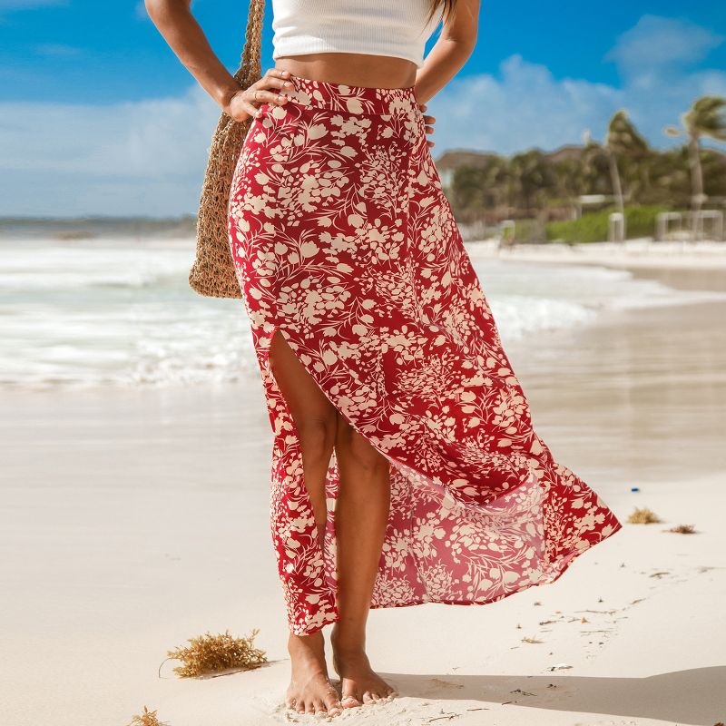 Women's Red & Yellow Floral Maxi Skirt - Cupshe, 2 of 8