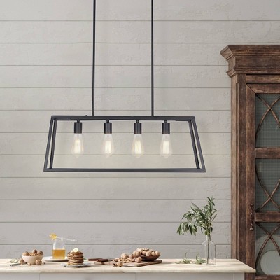 Matte Black Industrial Cage 30" Pendant Light with LED Bulbs