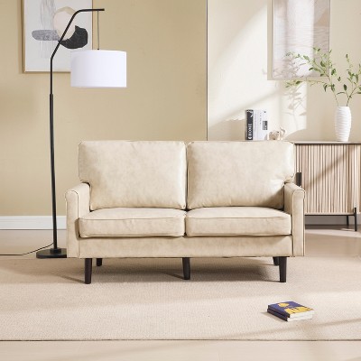 GDFStudio Phoenix Faux Leather Upholstered 49.21" Loveseat with Removable Pillow Cover