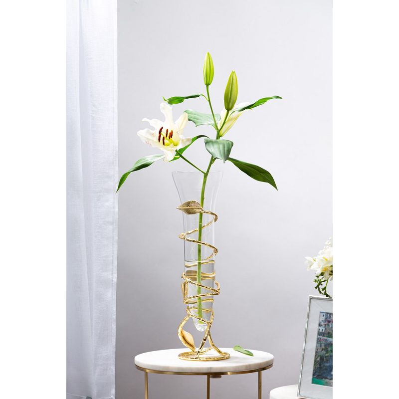 Classic Touch Glass Vase With Gold Leaf Design Base, 2 of 5