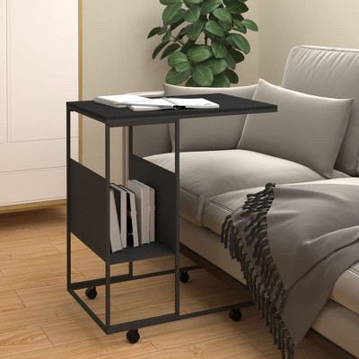vidaXL Side Table with Wheels Black 21.7 in.x14.2 in.x25 in. Engineered Wood