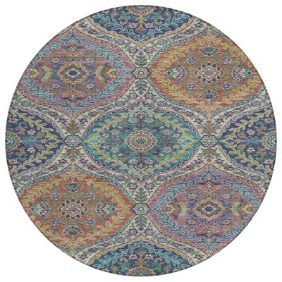 HomeRoots 8' Blue Copper And Gold Round Floral Washable Indoor Outdoor Area Rug