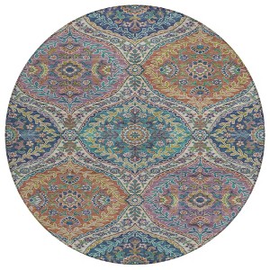 HomeRoots 8' Blue Copper And Gold Round Floral Washable Indoor Outdoor Area Rug - 1 of 4