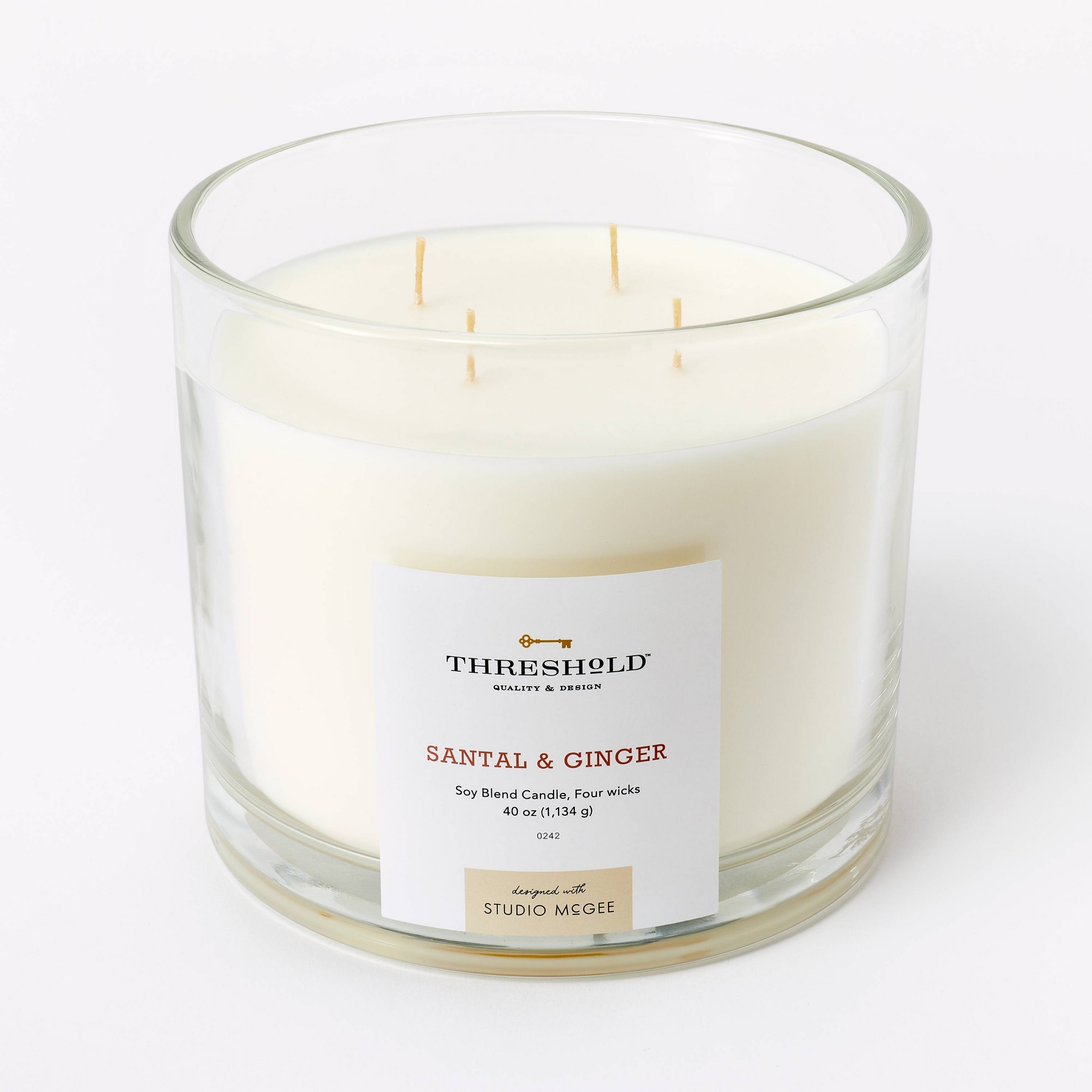 40oz Clear Glass Santal & Ginger Candle White - Threshold™ designed with Studio McGee: Soy Blend, 4-Wick, 70hr Burn Time