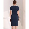 Allegra K Women's Work Business Round Neck Tweed Trim Short Sleeve Sheath Dress - 3 of 4