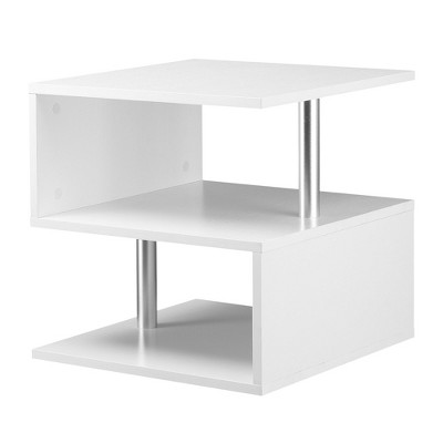 Aghana Digitals 3-Tier S-Shaped White Accent Table with Steel Poles - Modern Multi-Level Display