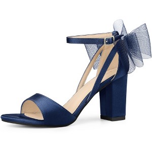 Allegra K Women's Mesh Bow Ankle Strap Open Toe Chunky Heel Sandals - 1 of 4