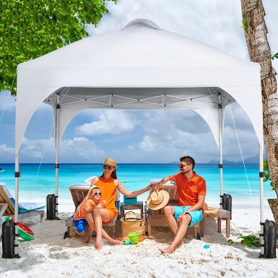 8x8 Ft White Steel Pop-Up Canopy Tent with Roller Bag