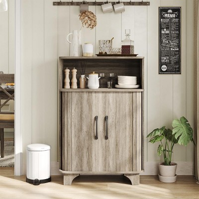 Farmhouse Storage Cabinet with Open Drawer & Adjustable Shelves, Grey