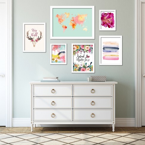 Americanflat 6 Piece Framed Gallery Wall Art Set Colorful Modern Watercolor By Amy Brinkman : Target