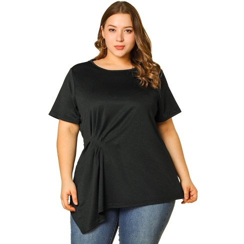 Agnes Orinda Plus Size Fashion Asymmetrical Hem Solid Short Sleeve Blouse : Target