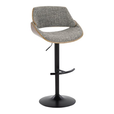 Set of 2 Walnut and Dark Gray Adjustable Swivel Barstools