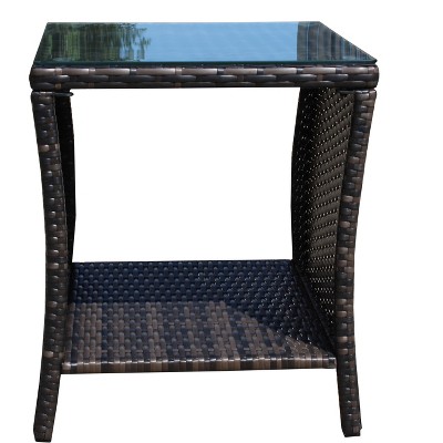 Vynxaria Patio Coffee Tables - 19.25" Brown Wicker Outdoor Table with Tempered Glass
