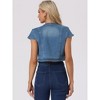 INSPIRE CHIC Women's Cap Sleeve Slim Fit Summer Open Front Crop Denim Jacket - 4 of 4