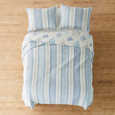 Twin Blue Cotton Reversible Nautical Quilt Set