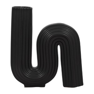 Sagebrook Home 11" Ceramic Vase Sculpture - Classic Black Creative Abstract Looped Vase - Contemporary Glam Home or Office Table Decor Accent - 1 of 4