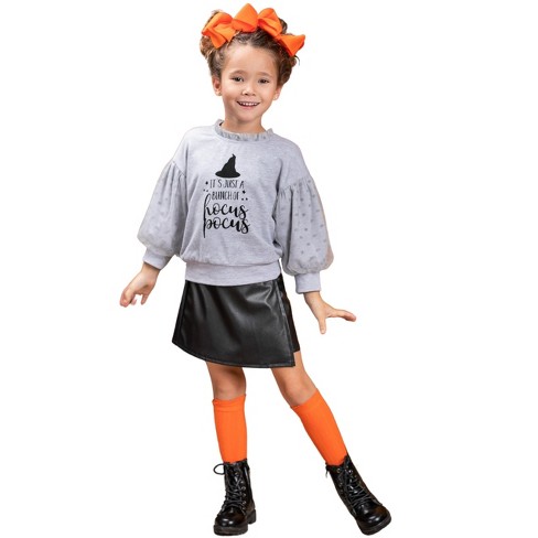 Girls Bunch Of Hocus Pocus Sweater And Vegan Leather Skirt Set Mia Belle  Girls, Grey, 4t : Target