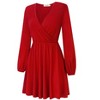 Women's Wrap V Neck Swing Long Sleeve Mini Dress Elastic Waist Fit Flare Dress - 3 of 4
