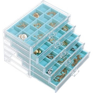 5-Drawer Clear Acrylic Jewelry Organizer with Velvet Lining, Earring Display Holder for Rings & Necklaces, Birthday Gift - 1 of 4