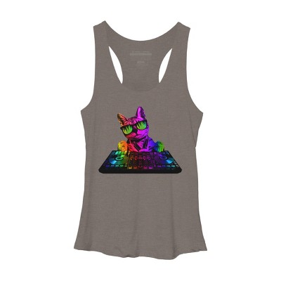 Women's Design By Humans Cool Cat DJ By clingcling Racerback Tank Top