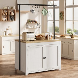 42" Kitchen Island with Storage, Multi-Functional Island Table with 2-Tier Shelves, Kitchen Counter with 5 Hooks, White & Natural - 1 of 4