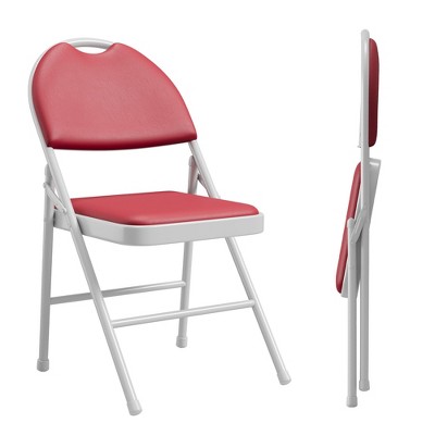 Whizmax Folding Chairs 2 Pack, Metal Foldable Chair with Cushion and Non-Slip Feet Pads, PU Party Chairs for Indoors and Outdoors, Dining Room