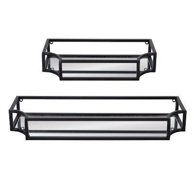 Ciel Modern Black Glass Floating Shelves with Scalloped Frame