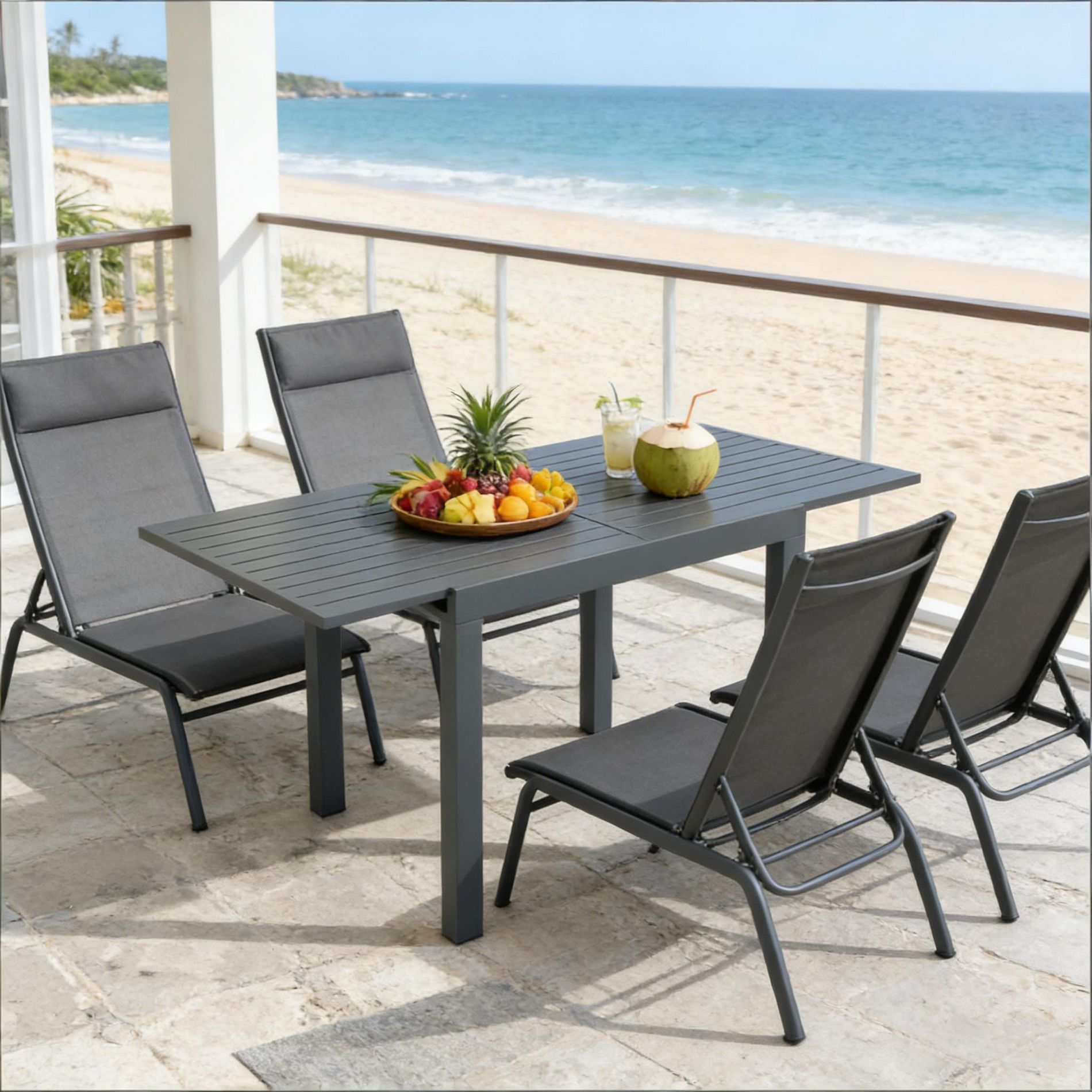 GDFStudio Iman Modern Aluminum Rectangular Outdoor Expandable Dining Table with Slatted Design (Only Table), Gray
