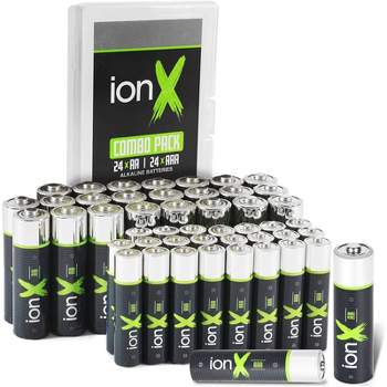 ionX Batteries - 24 AA and 24 AAA High Performance Alkaline 1.5 Volt Battery Set