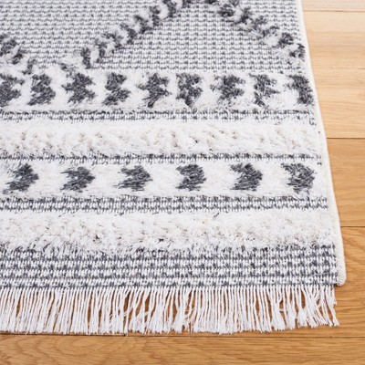 Ivory and Grey Synthetic Flat Woven Square Rug, 6'4"