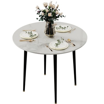 Round Kitchen Dining Table No Chair Coffee Table with Metal Legs for Dining Room
