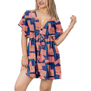 HAPPY BAY Women's Beachwear Bikini Mini Dress Patriotic Coverups Summer Swim Beach Cover Ups for Swimwear XL-XXL Red Patriotic Flag - 1 of 4