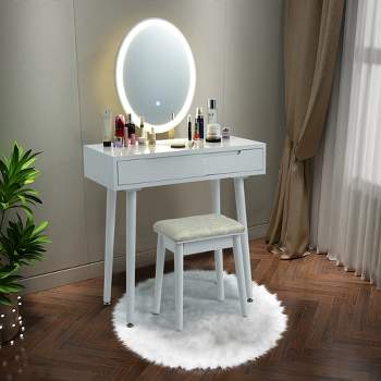 Costway Vanity Makeup Table Touch Screen 3 Lighting Modes Dressing Table Stool Set White\Black\ Gray
