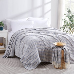 Southshore Fine Living Agadir Collection 100% Cotton Bed Blanket hearing bone stripe pattern - 1 of 4