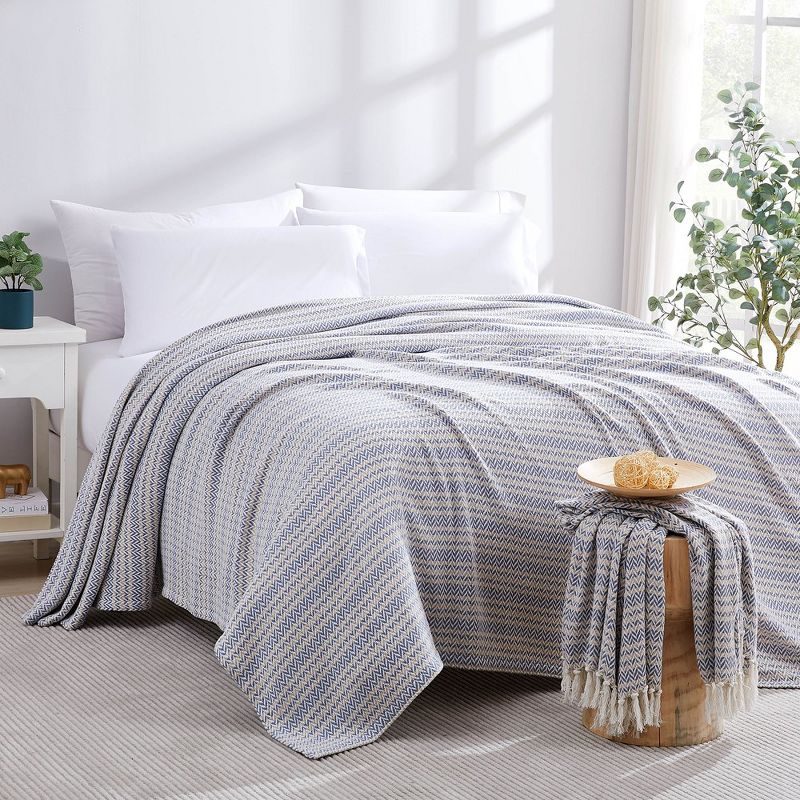 Southshore Fine Living Agadir Collection 100% Cotton Bed Blanket hearing bone stripe pattern, 1 of 7