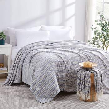 Southshore Fine Living Agadir Collection 100% Cotton Bed Blanket hearing bone stripe pattern