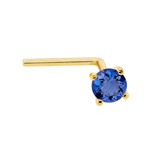 Jewelry Avalanche 22G 14K Gold L-shape Nose Stud with Blue Sapphire Gemstone - 1 of 2