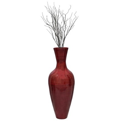 Uniquewise 37.5"  Modern Tall Bamboo Floor Vase, For Dining, Living Room, Entryway, Fill Up With Dried Branches Or Flowers, Glossy Red,